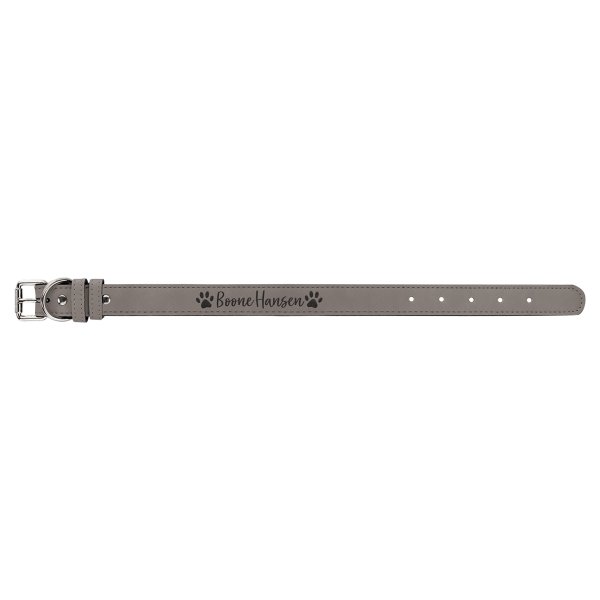 Small 15" x 3/4" Gray Engraved Faux Leather Dog Collar - Gray