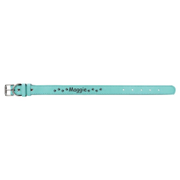 Small 15" x 3/4" Teal Engraved Faux Leather Dog Collar - Teal