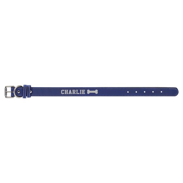 Small 15" x 3/4" Blue/Silver Engraved Faux Leather Dog Collar - Blue
