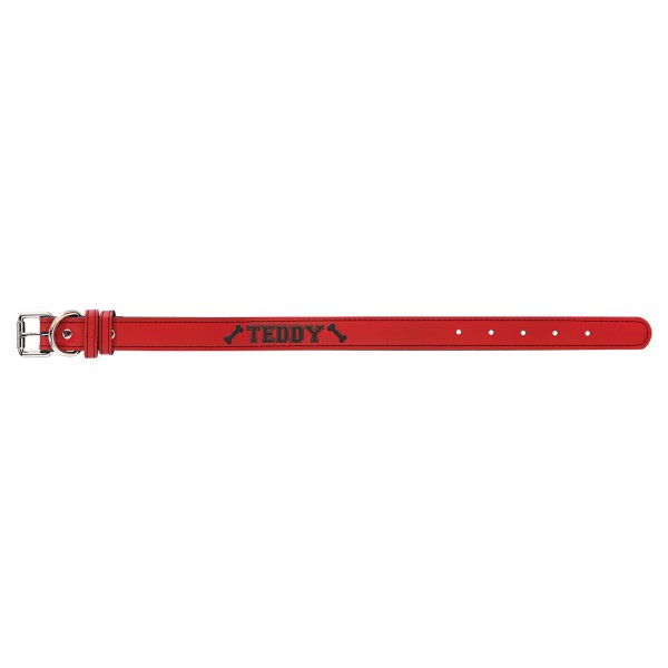 Small 15" x 3/4" Red Engraved Faux Leather Dog Collar - Red