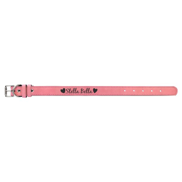 Medium 19" x 1" Pink Engraved Faux Leather Dog Collar - Pink
