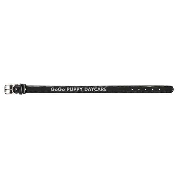 Large 23" x 1" Black/Silver Engraved Faux Leather Dog Collar - Black