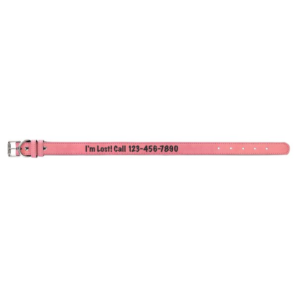 Large 23" x 1" Pink Engraved Faux Leather Dog Collar - Pink