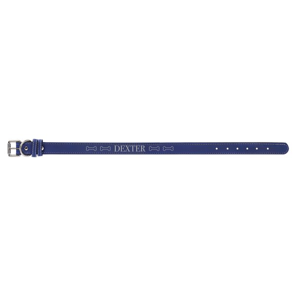 Extra Large 27" x 1 1/4" Blue/Silver Engraved Faux Leather Dog Collar - Blue
