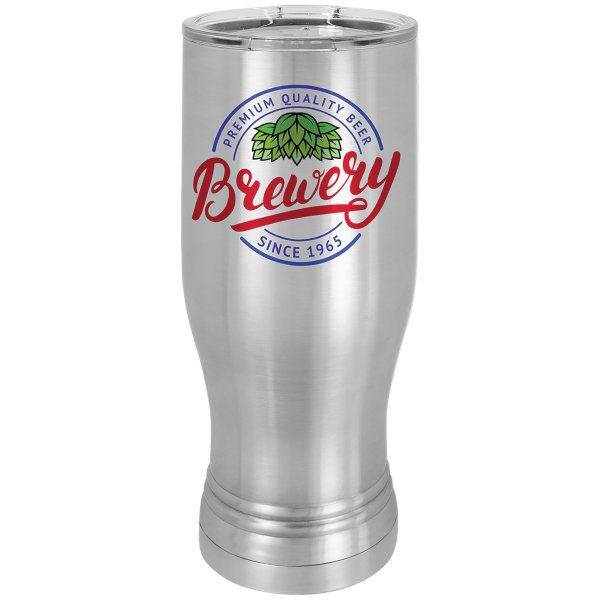 Stainless Steel Custom Printed 20 oz. Polar Camel Pilsner with Clear Lid - Silver
