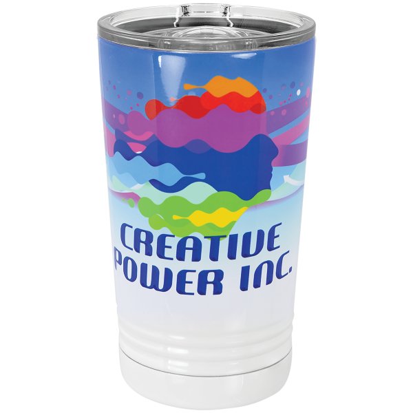 White Custom Printed 16 oz. Polar Camel Pint with Slider Lid - White