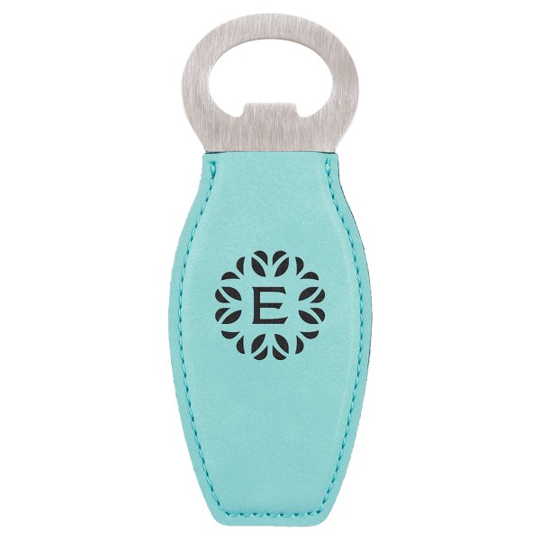 Teal Engraved Faux Leather Bottle Opener with Magnet - Teal/Black/Silver