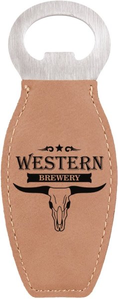 Light Brown Engraved Faux Leather Bottle Opener with Magnet - Light Brown/Blk/Silv