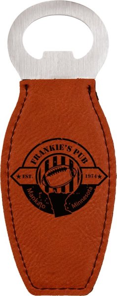 Rawhide Engraved Faux Leather Bottle Opener with Magnet - Rawhide/Black/Silver