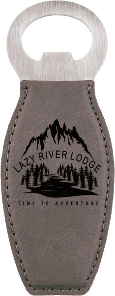 Gray Engraved Faux Leather Bottle Opener with Magnet - Gray/Black/Silver