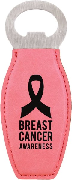 Pink Engraved Faux Leather Bottle Opener with Magnet - Pink/Black/Silver