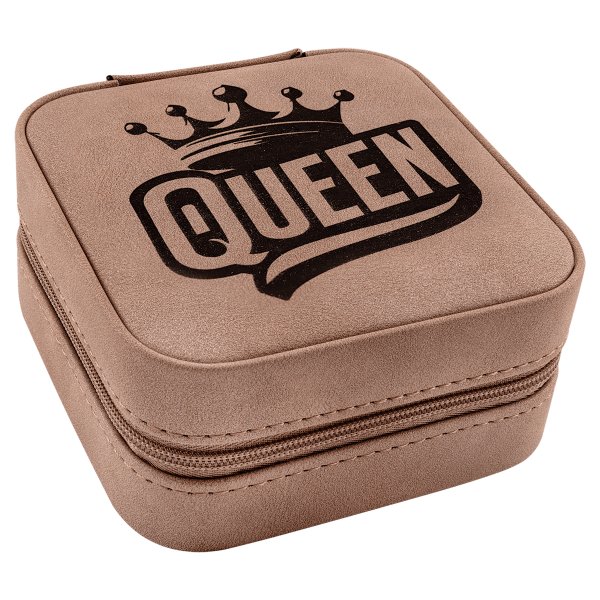 Travel Jewelry Box - Engraved Faux Leather, Creekside Collection, 4" x 4", Blush - Blush