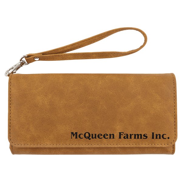Wallet with Strap - Engraved Faux Leather, Creekside Collection, 7 1/2" x 4", Light Brown - Light Brown