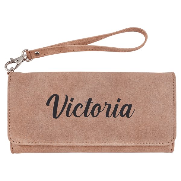 Wallet with Strap - Engraved Faux Leather, Creekside Collection, 7 1/2" x 4", Blush - Blush