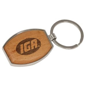 1 1/2" x 1 15/16" Silver/Wood Custom Engraved Oval Keychain