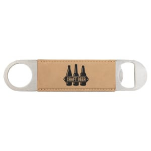 1 1/2" x 7" Light Brown Engraved Faux Leather Bottle Opener