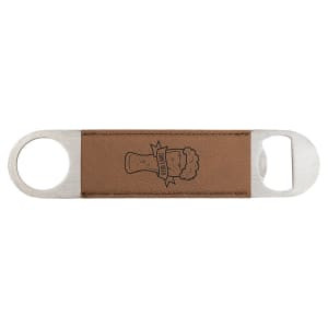1 1/2" x 7" Dark Brown Engraved Faux Leather Bottle Opener