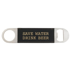 1 1/2" x 7" Black/Gold Engraved Faux Leather Bottle Opener