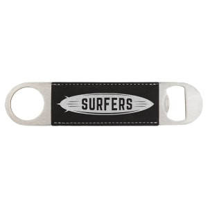 1 1/2" x 7" Black/Silver Engraved Faux Leather Bottle Opener