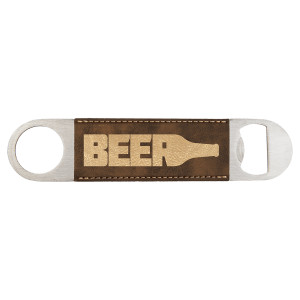 1 1/2" x 7" Rustic/Gold Engraved Faux Leather Bottle Opener