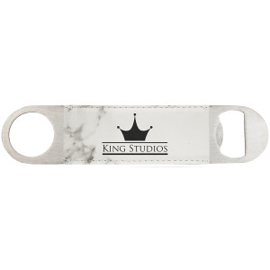 1 1/2" x 7" White Marble Engraved Faux Leather Bottle Opener