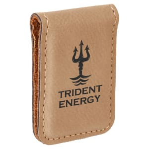 1 3/4" x 2 1/2" Light Brown Engraved Faux Leather Money Clip