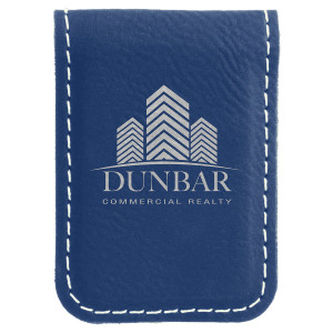 1 3/4" x 2 1/2" Blue/Silver Engraved Faux Leather Money Clip
