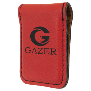 1 3/4" x 2 1/2" Red Engraved Faux Leather Money Clip