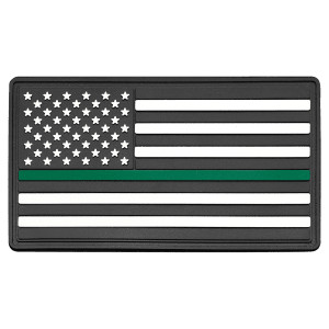 1 3/4" x 3 1/4" Green Line American Flag PVC Patch representing support for the military - Kota Pro Adhesive included