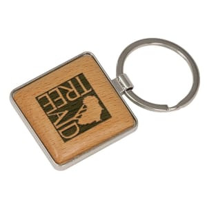 1 9/16" x 1 9/16" Silver/Wood Custom Engraved Square Keychain