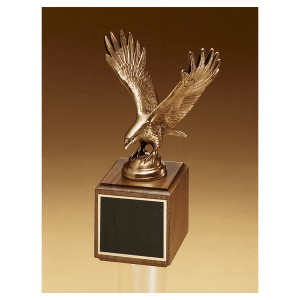 10 3/4" Fully Modeled Antique Bronze Eagle Casting on a Walnut Base with Black Custom Engraved Engraving Plate