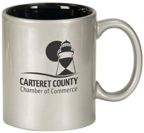 11 oz. Silver/Black Ceramic Round LazerMug - Silver/Black