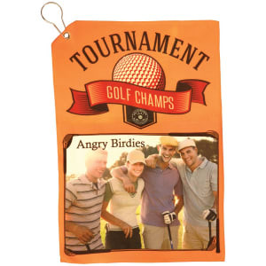 12" x 17 1/2" White Custom Printed Golf Towel with Silver Grommet and Clip