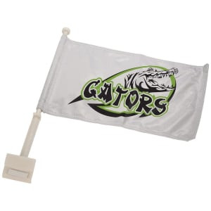 16" x 10 1/2" White Custom Printed Car Flag with Pole
