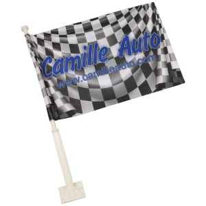 12" x 8" White Custom Printed Car Flag with Pole