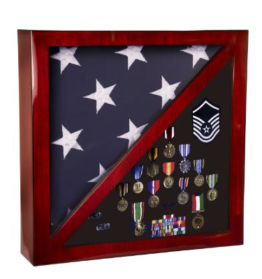 17 3/4" x 17 3/4" Rosewood Piano Finish Flag & Memorabilia Display Case - Rosewood