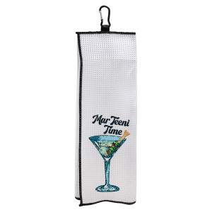 17" x 17" White Trifold Custom Printed Golf Towel with Black Border and Carabiner
