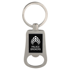2 1/8" Silver/Black Custom Engraved Bottle Opener Keychain