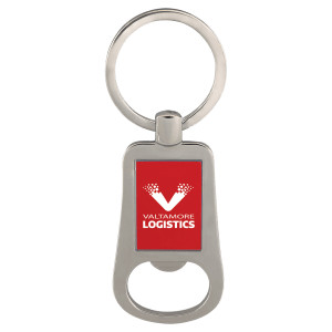 2 1/8" Silver/Red Custom Engraved Bottle Opener Keychain