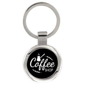2 1/2" Black Custom Engraved Round Keychain