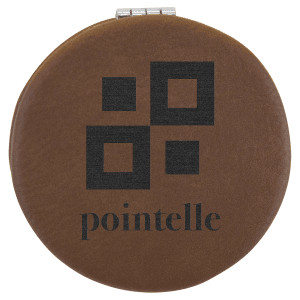 2 1/2" Dark Brown Engraved Faux Leather Compact Mirror