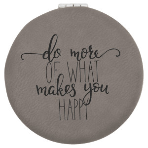 2 1/2" Gray Engraved Faux Leather Compact Mirror