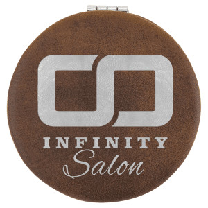 2 1/2" Rustic/Silver Engraved Faux Leather Compact Mirror