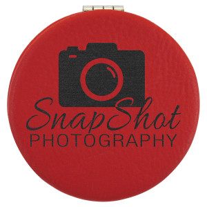 2 1/2" Red Engraved Faux Leather Compact Mirror