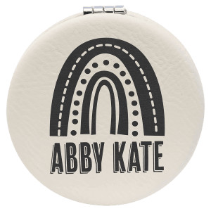 2 1/2" White Engraved Faux Leather Compact Mirror