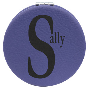 2 1/2" Purple Engraved Faux Leather Compact Mirror