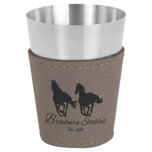 2 oz. Gray Engraved Faux Leather & Stainless Steel Shot Glass