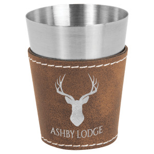 2 oz. Rustic/Silver Engraved Faux Leather & Stainless Steel Shot Glass