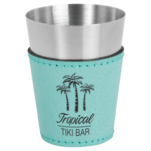 2 oz. Teal Engraved Faux Leather & Stainless Steel Shot Glass