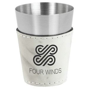 2 oz. White Marble Engraved Faux Leather & Stainless Steel Shot Glass